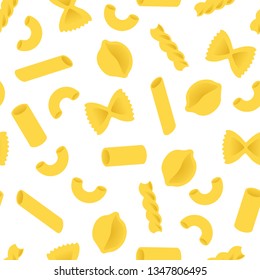 Italian pasta. Seamless vector pattern on white background