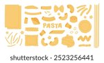 Italian pasta set. Different types macaroni. Hand drawn vector illustration.