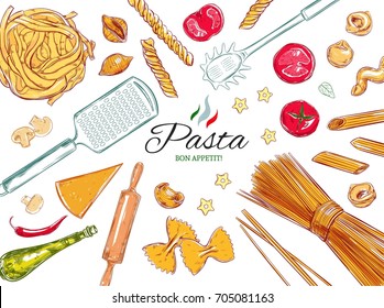 Italian Pasta Set Different Types Pasta Stock Vector (Royalty Free ...