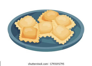 Italian Pasta with Shaped Alimentary Products Stuffed with Cream and Garnished with Parsley Vector Illustration