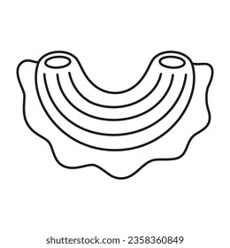 italian pasta, sketch of macaroni in flat style, traditions of italian cuisine, black and white vector drawing isolated on white background