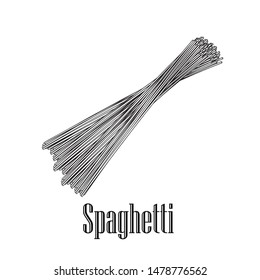 Italian pasta Spaghetti. Home made pasta. Hand drawn sketch style illustration of traditional italian food. Best for menu designs and packaging. Vector drawing isolated on white background.