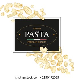 Italian pasta template in sketch style. Hand drawn banner. Great for menu, banner, flyer, card, business promote. Vector illustration