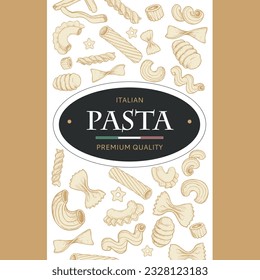 Italian pasta template in sketch style. Hand drawn banner. Great for menu, banner, flyer, card, business promote. Vector illustration