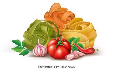 italian pasta with tomato and garlic. vector illustration