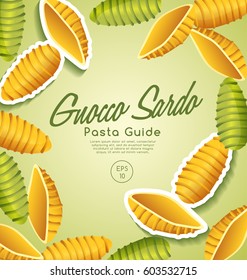 Italian Pasta Types, Gnocco Sardo, Vector Illustration 