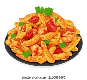 Cartoon pasta. Different noodles types. Spaghetti, penne and