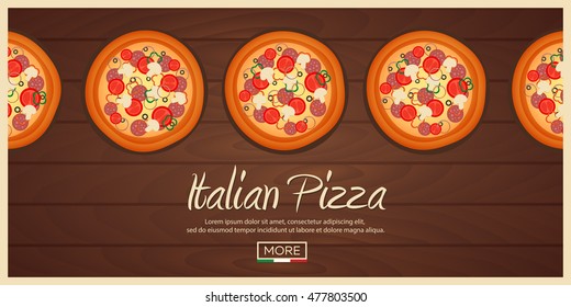 Italian Pizza background. Pizza flat design. Flat illustration of pizza. Banner