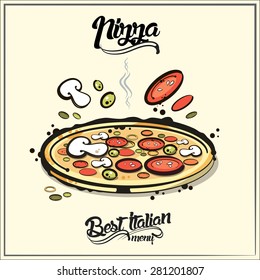 Italian pizza. Best cartoon style for your design. Vector EPS 10
