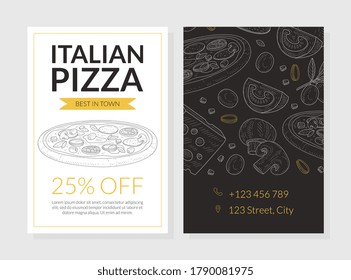 Italian Pizza Card Template, Special Offer Flyer, Leaflet, Banner, Poster, Restaurant or Cafe Menu Design Element Vector Illustration