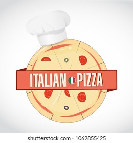 Italian Pizza and chef hat. design graphic. isolated over white background