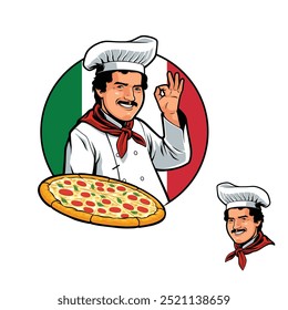 Italiano Pizza Chef Mascota para restaurante italiano