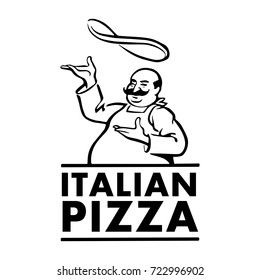 Italian Pizza Chef. Retro Vector Illustration On White Background.