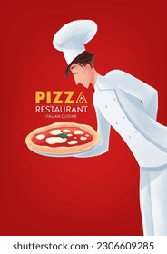 Italian pizza chef serving pizza restaurant logo