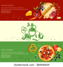 Italian pizza cooking and ingredients banners 