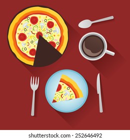 Italian pizza with cup of coffee
