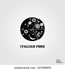 Italian pizza. Italian food. A piece of pizza. Pizza silhouette. Tasty pizza