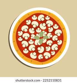 italian pizza, fresh baked tasty italian capriciosa pizza. banner, menu recipe place for text, top view, on white plate. Food illustration