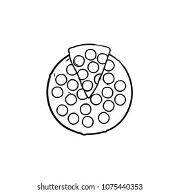 Italian pizza hand drawn outline doodle icon. Vector sketch illustration of whole pizza for print, web, mobile and infographics isolated on white background.