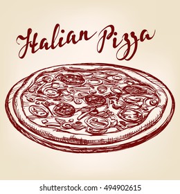 Italian pizza  hand drawn vector llustration realistic sketch