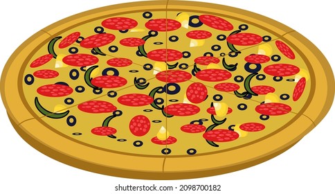 Italian pizza, illustration, vector on a white background.