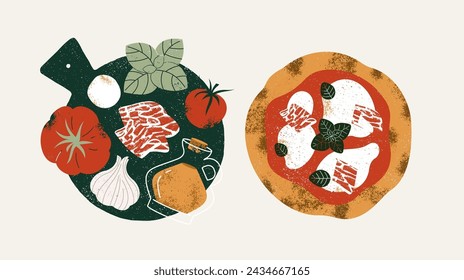 Italian pizza ingredients. Pizza with tomatoes and mozzarella.