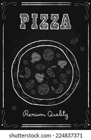 Italian pizza. Invitation poster chalkboard.  Hand drawn vector illustration.