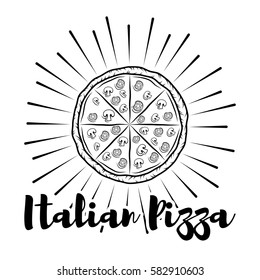 Italian Pizza Label. Badge Pizzeria. Design Elements Vector Illustration. Isolated On White Background.