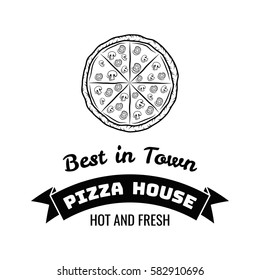 Italian Pizza Label. Badge Pizzeria. Design Elements Vector Illustration. Isolated On White Background.