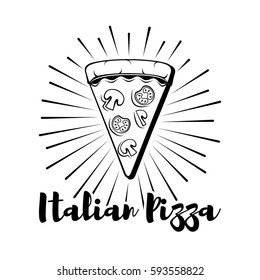 Italian Pizza Label. Badge Pizzeria. Design Elements Vector Illustration. Isolated on white background