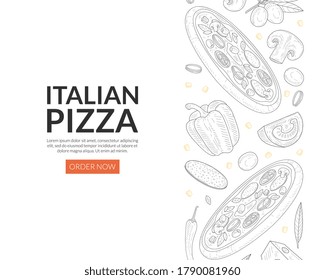 Italian Pizza Landing Page Template, Traditional Fresh Tasty Food Express Delivery Service Vector Illustration