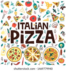 Italian pizza lettering with illustration