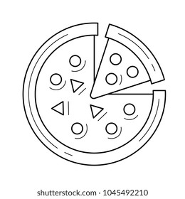 Italian pizza line icon isolated on white background. Vector line icon of whole pizza for infographic, website or app.