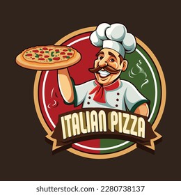 Italian pizza logo with a chef holding a pizza