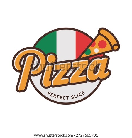 Italian pizza logo with perfect slice and Italy flag food branding icon