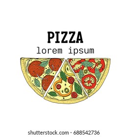 Italian Pizza logo template hand drawn vector illustration. Can be use for pizzeria, cafe, restaurant.