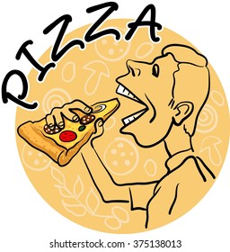 Italian pizza. Man eats pizza