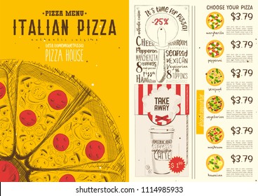 Italian Pizza Menu Template. Food Set for Pizza House. Vector Illustration.