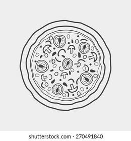 Italian pizza monochrome icon. Outlined on a white background