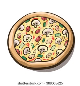 Italian pizza with mushrooms and salami