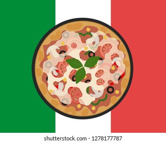 Italian pizza on the flag Italy
