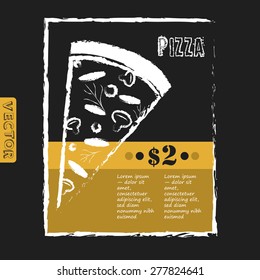 Italian pizza poster on black chalkboard. Vector restaurant menu template