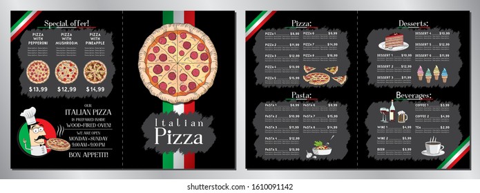 Italian pizza restaurant menu template - 2 x A4 (210x297 mm)