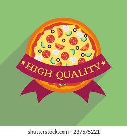 Italian pizza with ribbon. Vector illustration