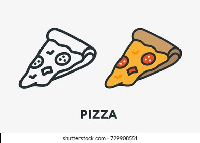 Italian Pizza Salami Pepperoni Slice With Melted Cheese Minimal Flat Line Outline Colorful and Stroke Icon Pictogram