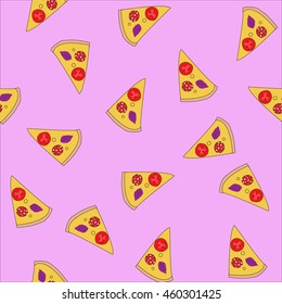 Italian pizza slice seamless pattern, pink background