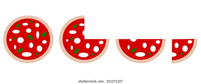 italian pizza with slice vector set illustration