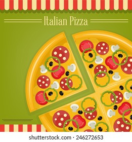 Italian Pizza and Pizza slice written Italian Pizza