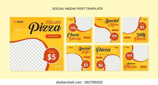 Italian pizza social media post template. Food square banner for restaurant and cafe