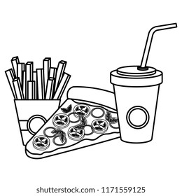 italian pizza with soda and french fries